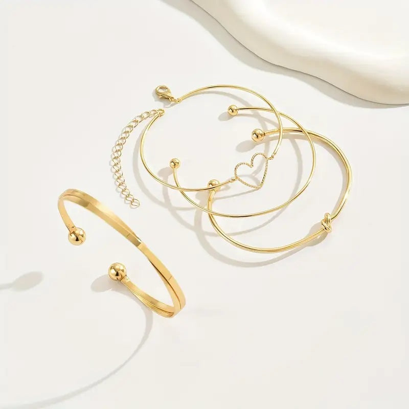 Ensemble de 4 Bracelets Plaqué Or Minimalistes avec Cœur – Achat Maroc