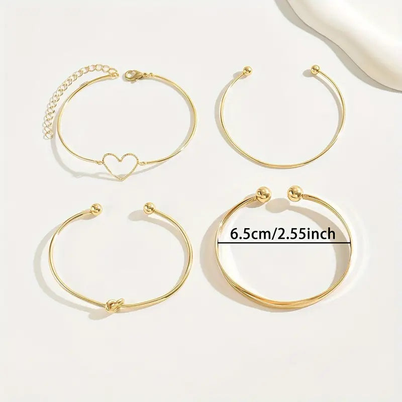 Ensemble de 4 Bracelets Plaqué Or Minimalistes avec Cœur – Achat Maroc