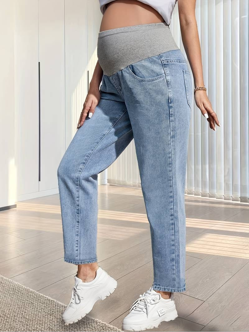 Pantalon en Denim de Maternité Taille Haute - La Fusion du Confort et de la Mode