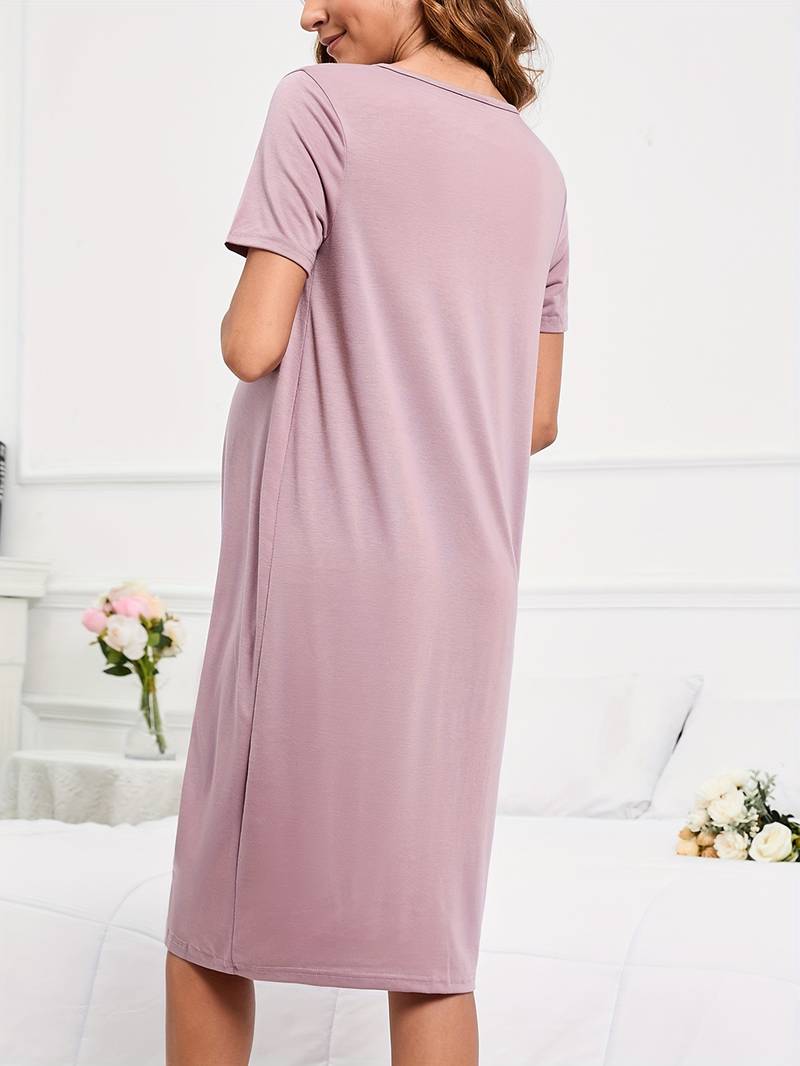 Robe de Grossesse Douce en Rose Poudré – Idéale pour Tous les Trimestres