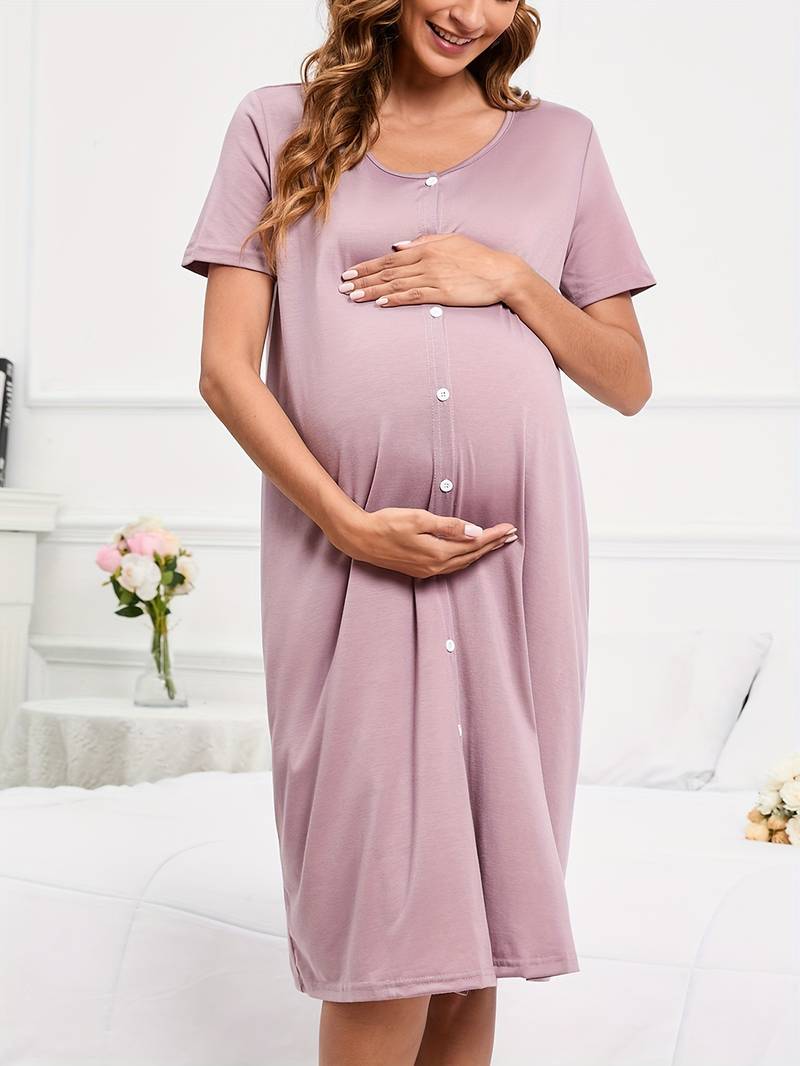 Robe de Grossesse Douce en Rose Poudré – Idéale pour Tous les Trimestres