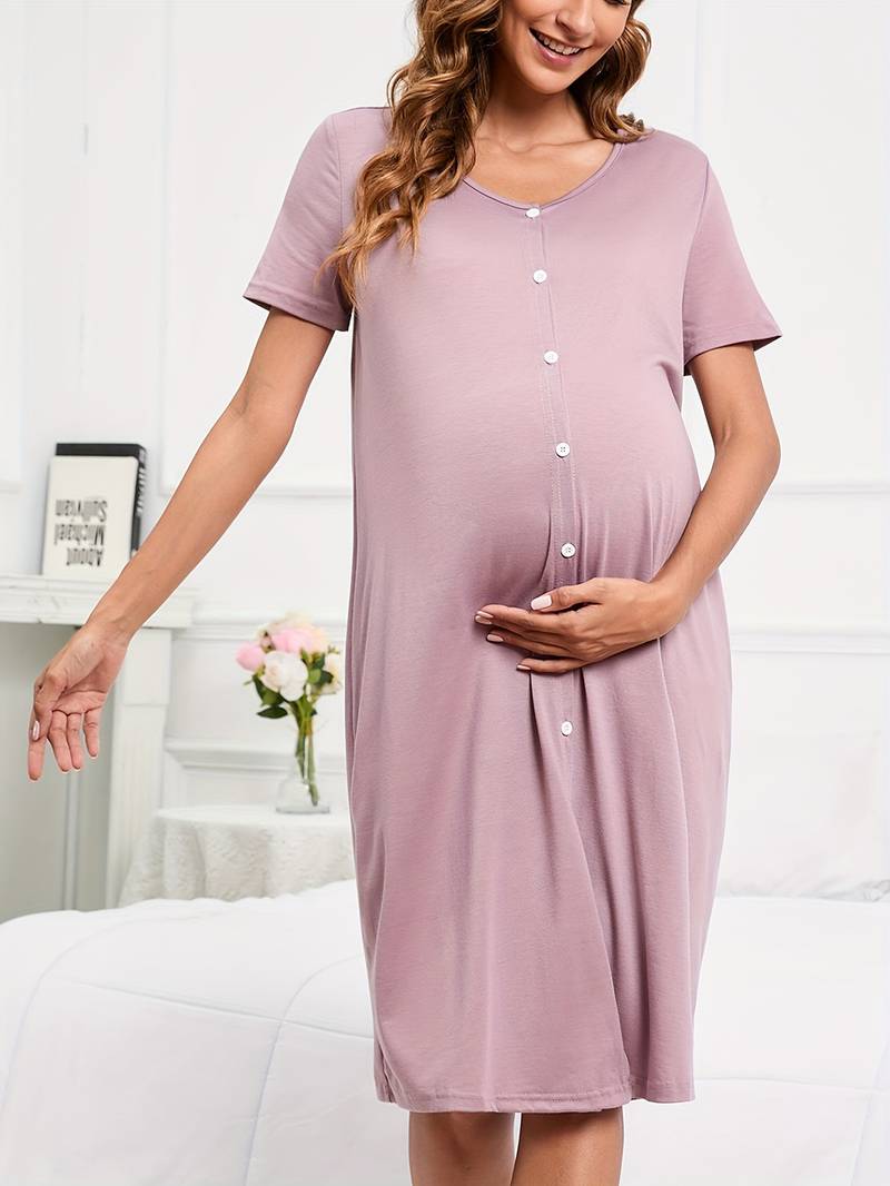 Robe de Grossesse Douce en Rose Poudré – Idéale pour Tous les Trimestres