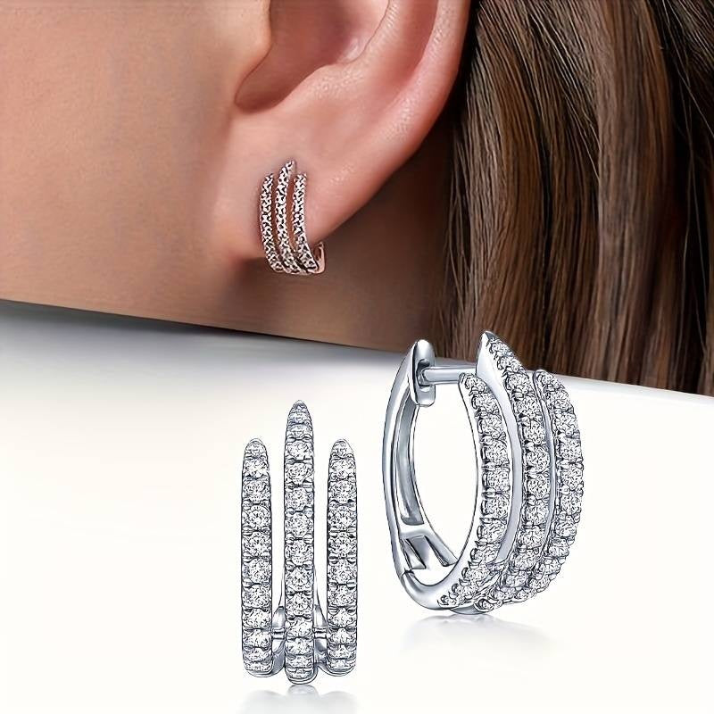 Boucles d'Oreilles argentée Créoles Élégantes avec Ornement en Zircon - Éclat au Quotidien
