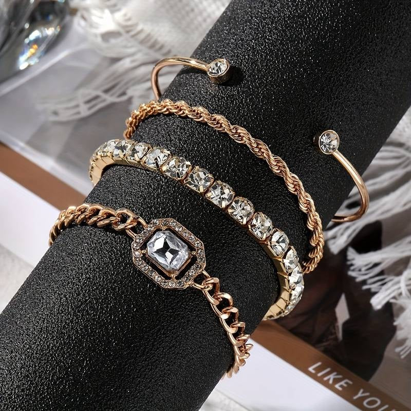 Ensemble de 4 Bracelets Prestigieux en strass Chic et Raffinement