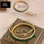 Load image into Gallery viewer, Ensemble de 4 Bracelets Raffinés avec Pierres verts Émeraude - Éclat Sophistiqué

