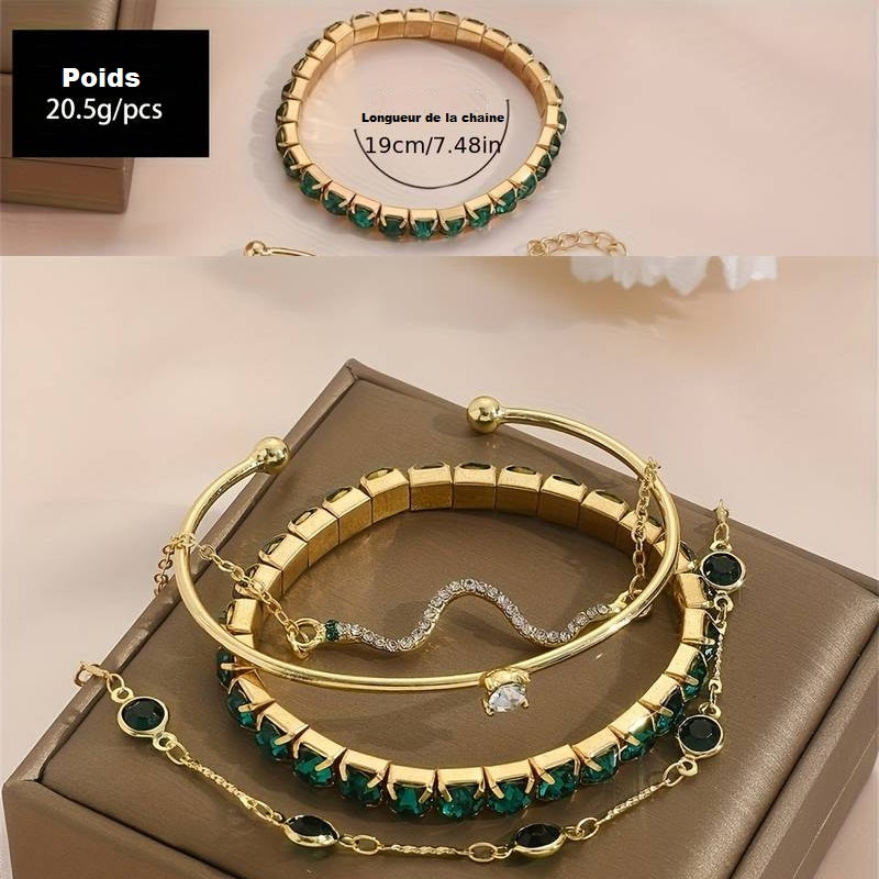 Ensemble de 4 Bracelets Raffinés avec Pierres verts Émeraude - Éclat Sophistiqué