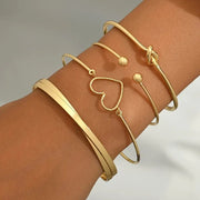 Ensemble de 4 Bracelets Plaqué Or Minimalistes avec Cœur – Achat Maroc