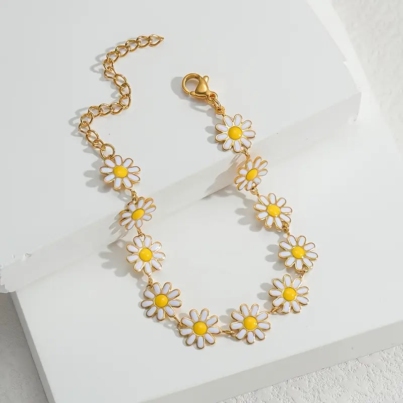 Ensemble de 4 Bracelets Plaqué Or avec Perles et Fleurs – Tendance Printanière