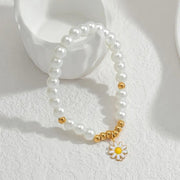 Ensemble de 4 Bracelets Plaqué Or avec Perles et Fleurs – Tendance Printanière