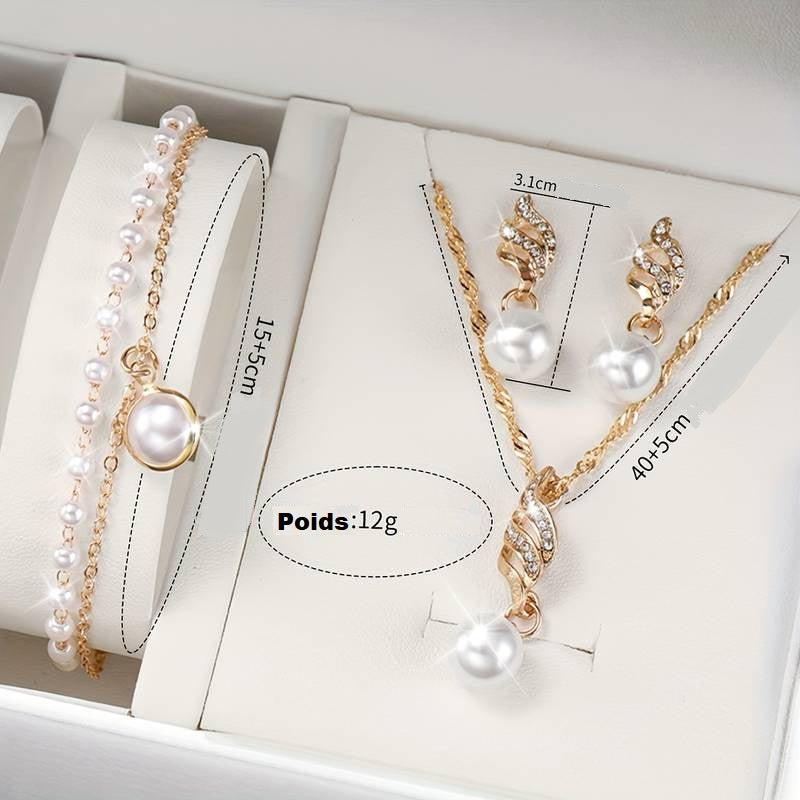 Coffret 5 pièces : Montre Contemporaine, 2 Bracelets Perlé, Collier et Boucles d'Oreilles: L'Alliance du Style et de la Grâce