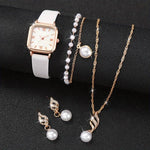 Load image into Gallery viewer, Coffret 5 pièces : Montre Contemporaine, 2 Bracelets Perlé, Collier et Boucles d&#39;Oreilles: L&#39;Alliance du Style et de la Grâce
