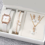 Load image into Gallery viewer, Coffret 5 pièces : Montre Contemporaine, 2 Bracelets Perlé, Collier et Boucles d&#39;Oreilles: L&#39;Alliance du Style et de la Grâce
