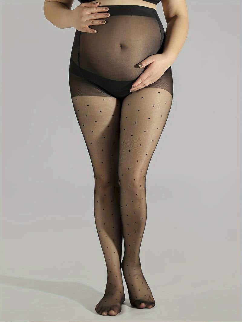 Collant de Grossesse Noir à Pois - Style Charmant et Confort Étendu