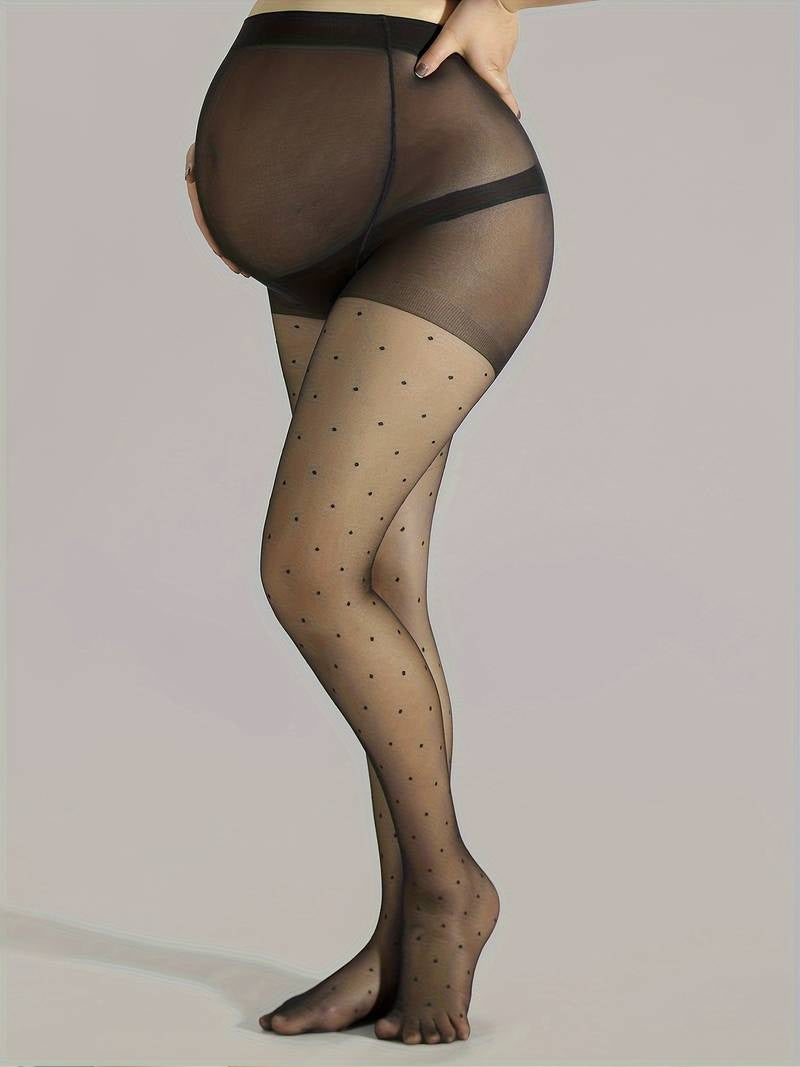 Collant de Grossesse Noir à Pois - Style Charmant et Confort Étendu