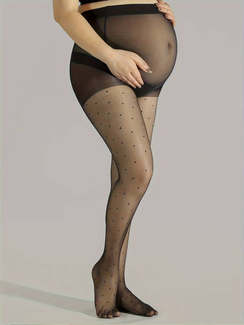Collant de Grossesse Noir à Pois - Style Charmant et Confort Étendu