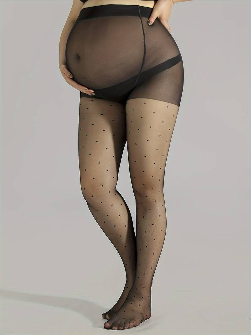Collant de Grossesse Noir à Pois - Style Charmant et Confort Étendu