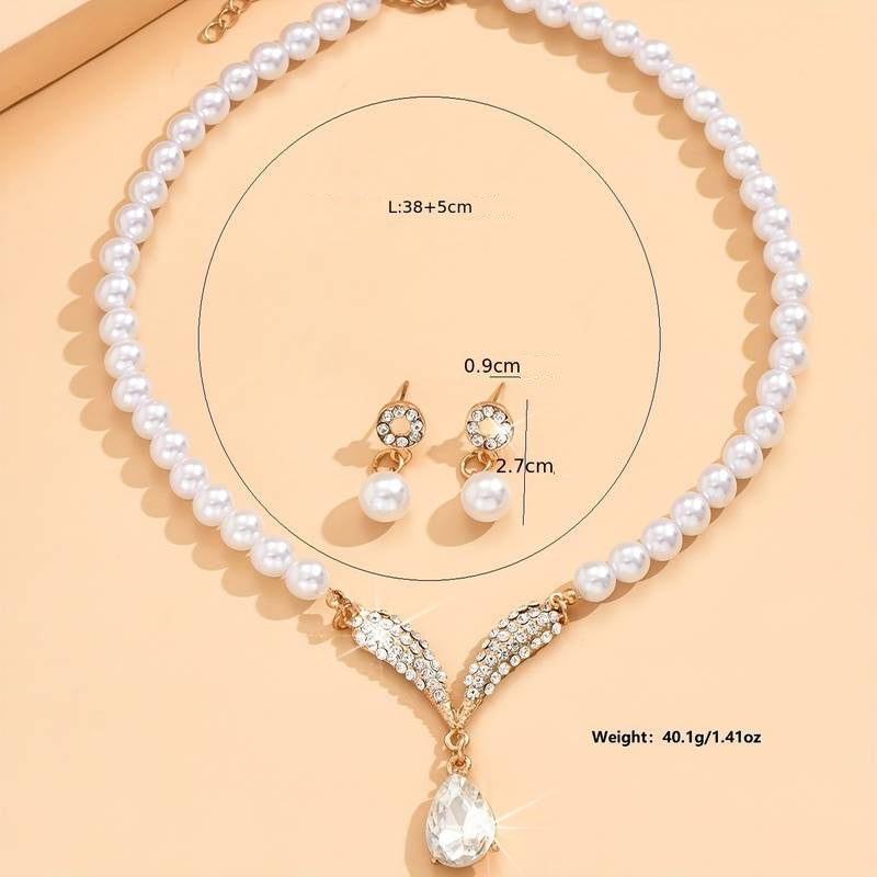 Ensemble Collier et Boucles d'Oreilles avec Perles et Pendentif Goutte
