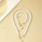 Load image into Gallery viewer, Ensemble Collier et Bracelet de Perles avec Pendentifs Cœur - Romantique et Chic
