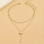 Load image into Gallery viewer, Collier Délicat à Double Chaîne avec Perles et Pendentif Fleur - Grâce et Féminité
