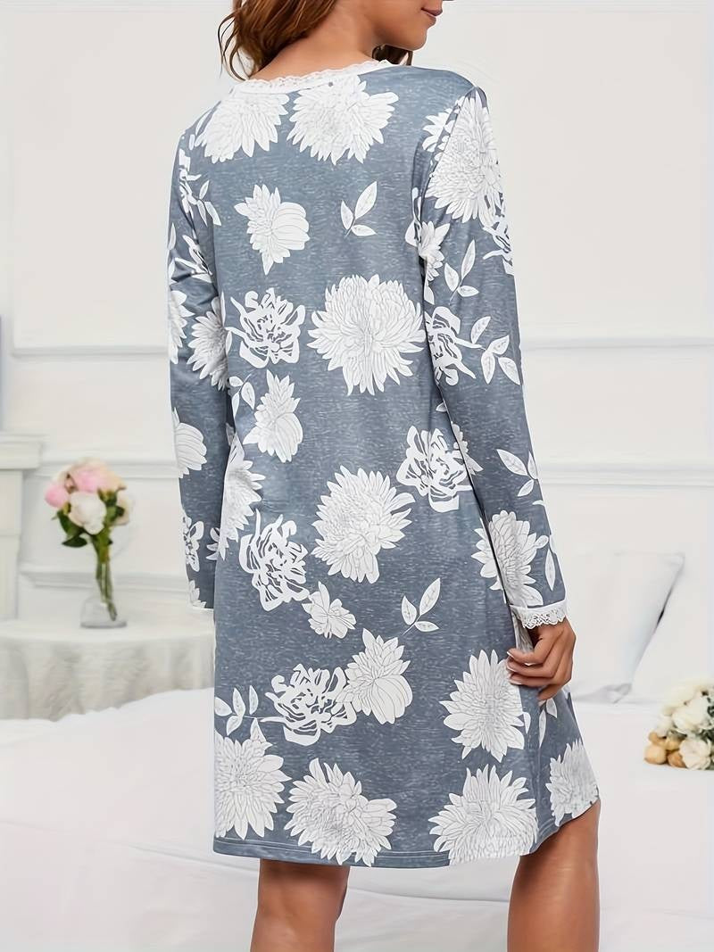 Robe de Grossesse Florale Gris et Blanc - Confort et Style à Fleurs