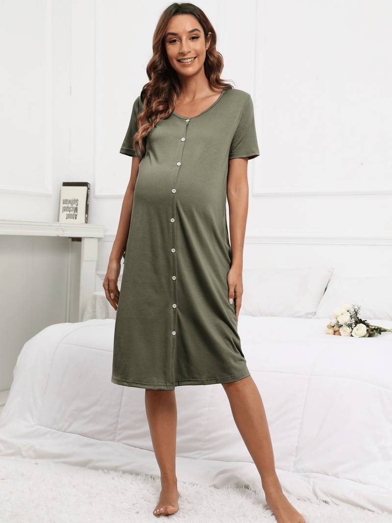 Robe de Grossesse Confort Vert Olive - Élégante et Fonctionnelle