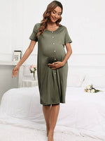 Load image into Gallery viewer, Robe de Grossesse Confort Vert Olive - Élégante et Fonctionnelle
