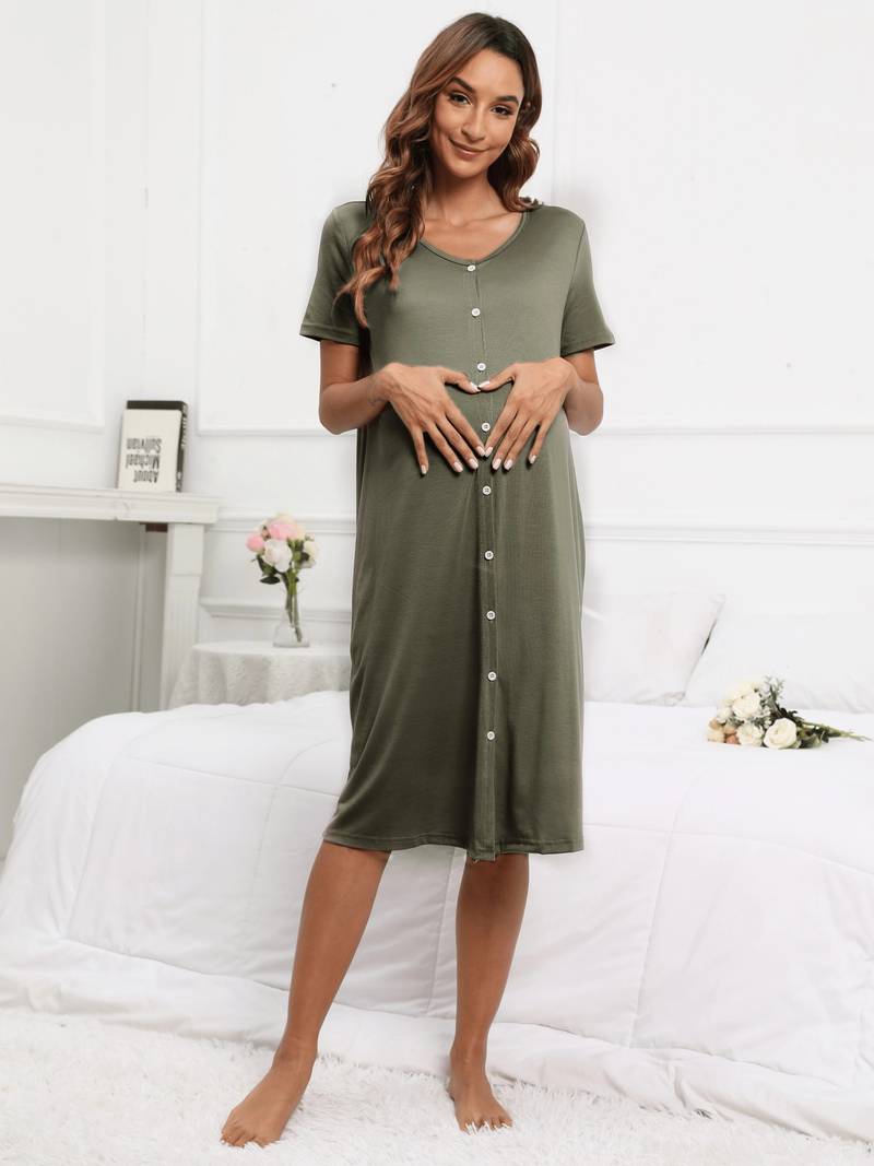 Robe de Grossesse Confort Vert Olive - Élégante et Fonctionnelle