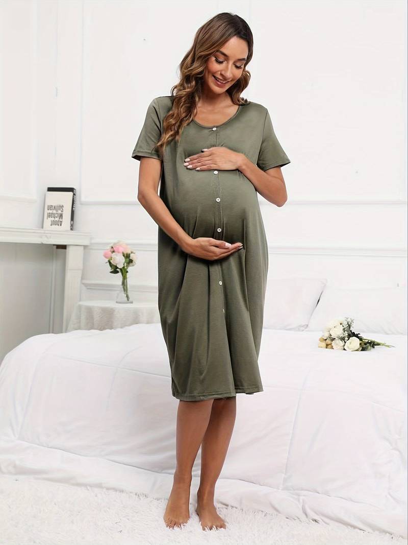 Robe de Grossesse Confort Vert Olive - Élégante et Fonctionnelle