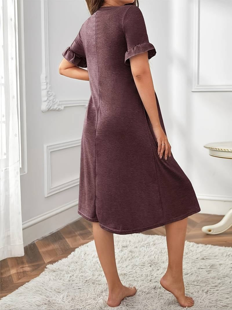 Robe de Maternité Élégante Bordeaux avec Dentelle Blanche - Chic et Confortable