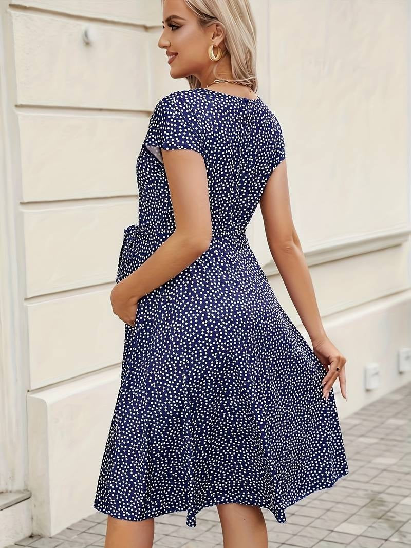 Robe de Grossesse à Pois bleue , Confort et Élégance