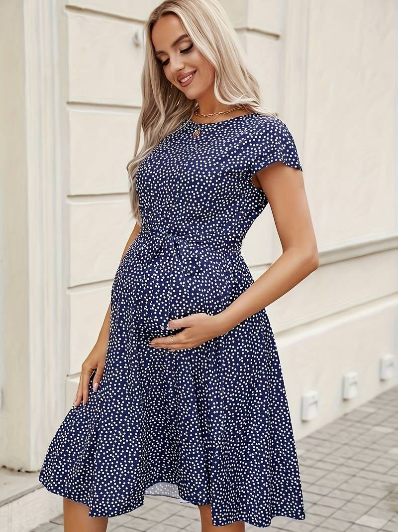 Robe de Grossesse à Pois bleue , Confort et Élégance