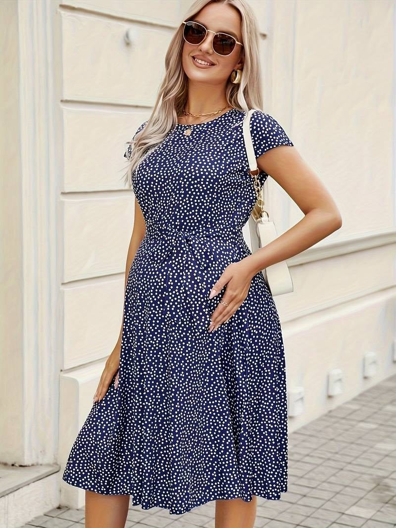 Robe de Grossesse à Pois bleue , Confort et Élégance