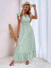 Robe Trapèze Verte à Volants - Légèreté et Élégance au Quotidien